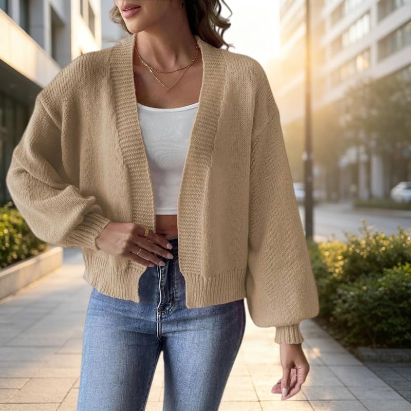 Prenda de abrigo para otoño con cuello en v y llamativas mangas abullonadas 2