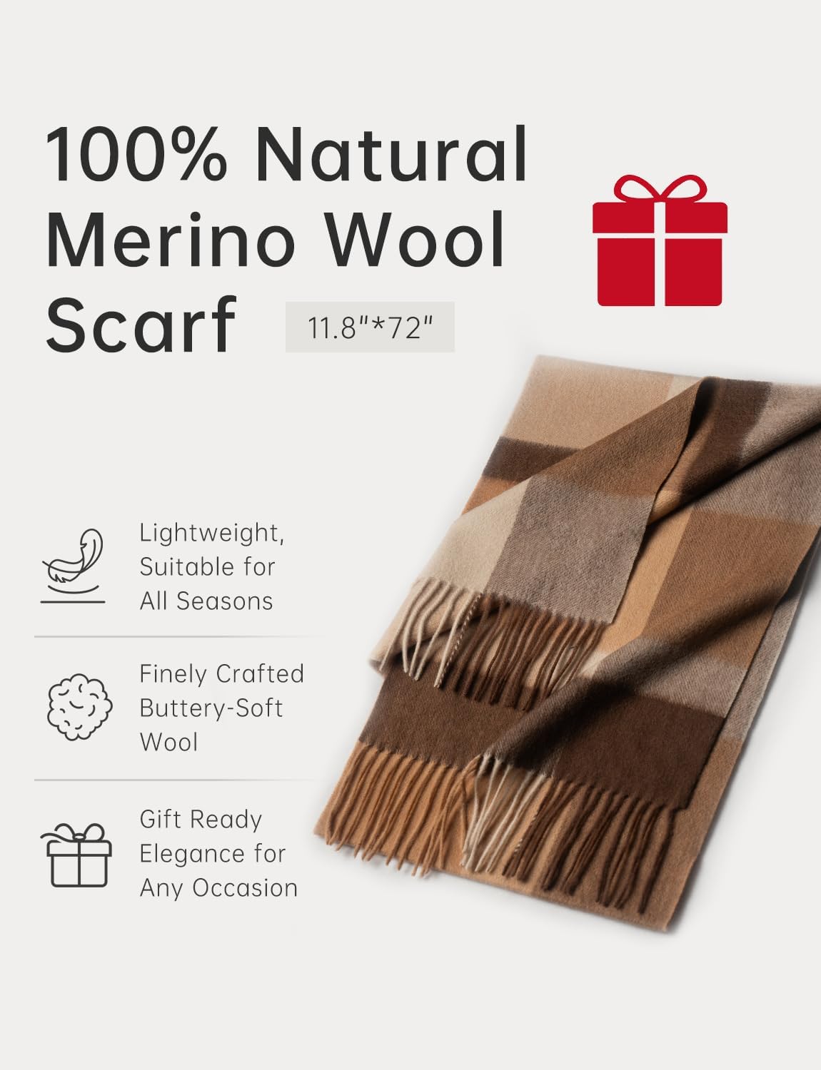 100% Merino Wool Scarf, Cashmere Feel Shawl Unisex image 4