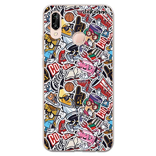 dakanna Custodia Compatibili con [Huawei P20 Lite] Trasparente con Disegni [Adesivi comici di Stile Vintage] in Morbida Silicone TPU Flessibile, Shell Case Cover in Gel per Smartphone
