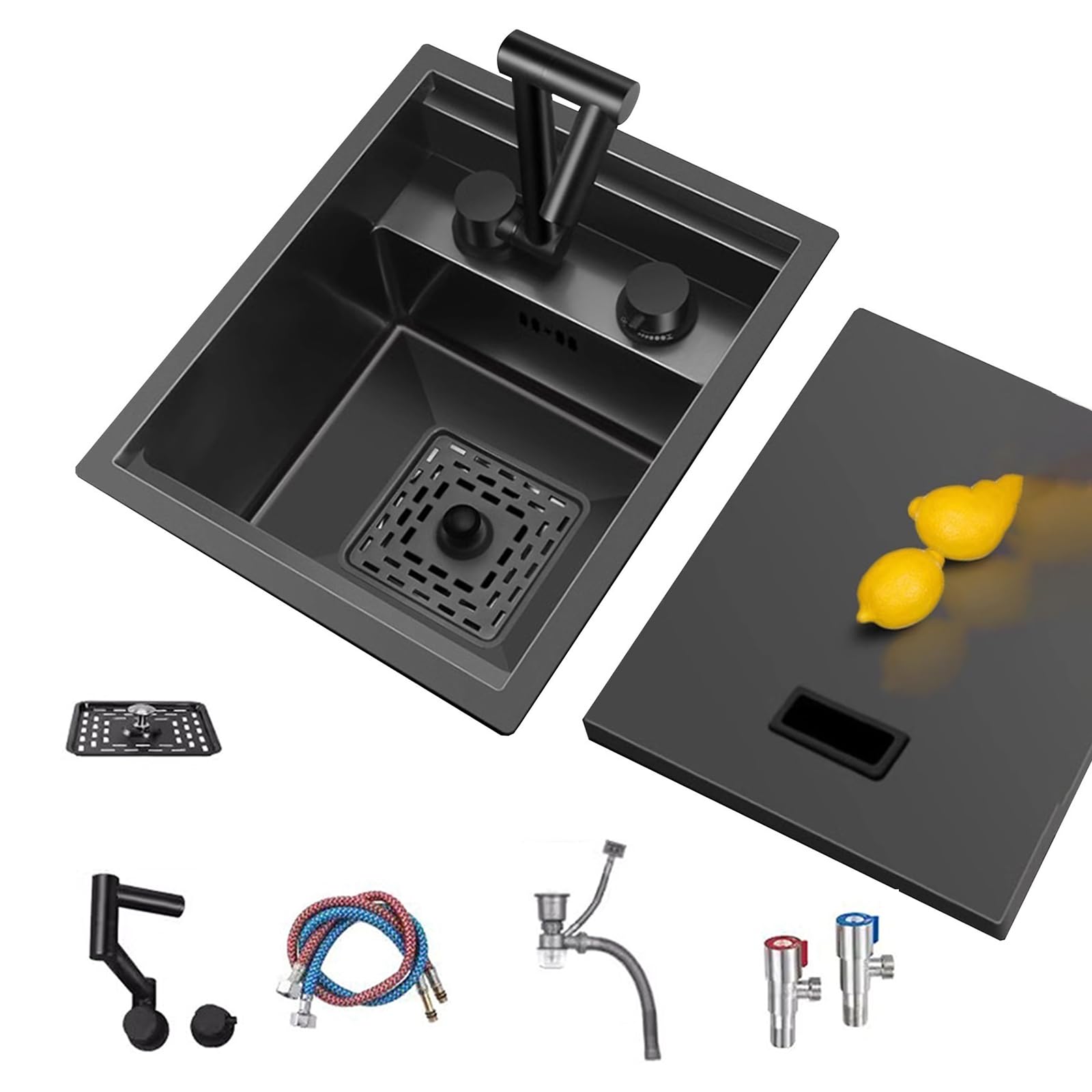 Stainless Steel Hidden Invisible Sink with Faucet/Cover, Single Slot Design– Compact Kitchen Bar RV Outdoor Coffee Shop Hotel Counter Basin for Hand Washing Vegetables(Sink+Faucet B,40 * 44 * 22cm)