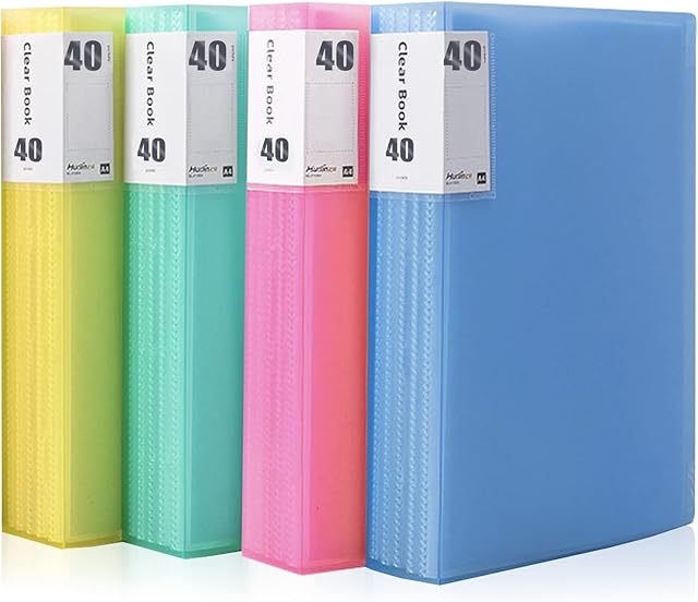 Rainleaf PP Display Book A4 Totally 160 Transparent Pockets (4x40), Solid Polypropylene Presentation Book Projekt Folder Display Folder, Translucent Cover, in 4 Colors, Blue, Green, Rose, Yellow