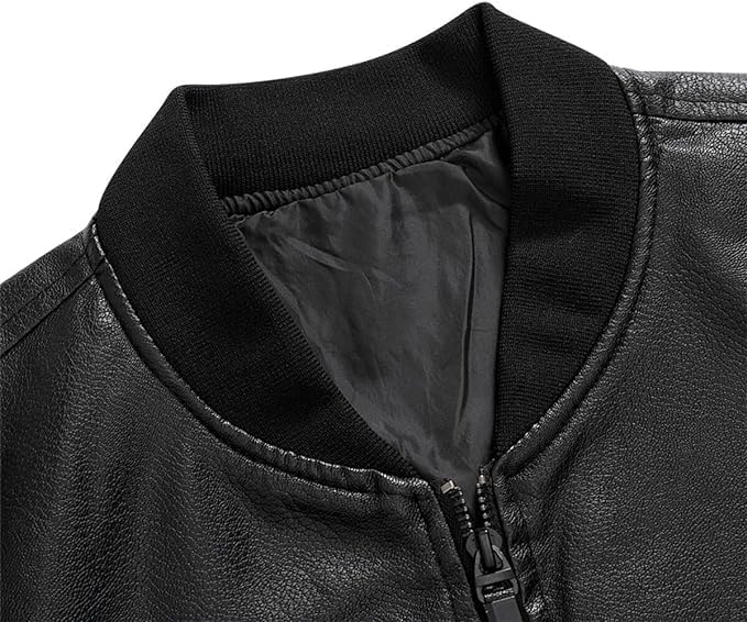 Men's New Black Faux Leather Jacket Brown Moto Motorcycle Bomber Punk Fashion Slim Fit Coat