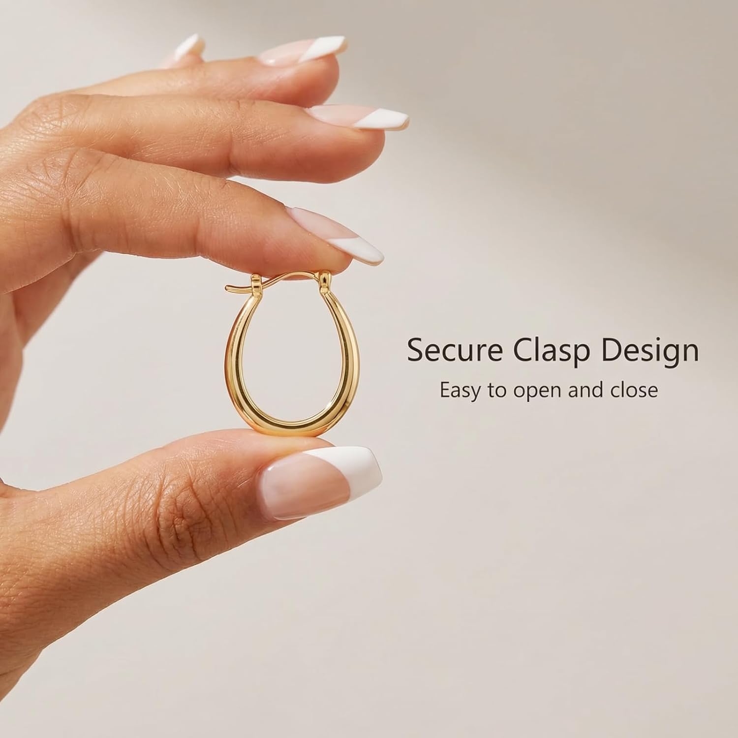 14K Gold Hoop Earrings for Women, 14kt Gold U-Shaped Design Earrings, Hypoallergenic Lightweight Small Hoops Jewelry for Women, 17MM 25MM 30MM 35MM