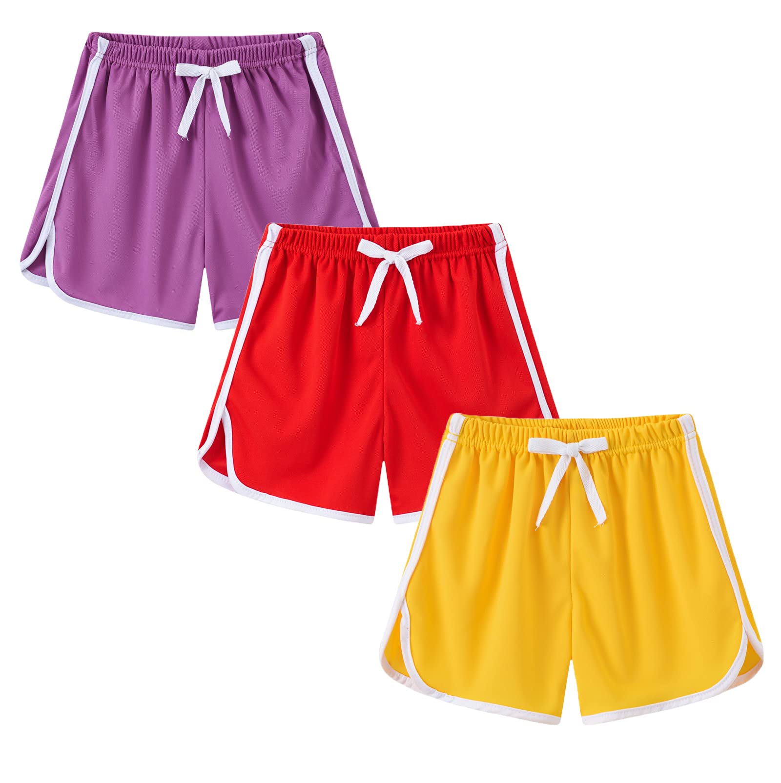 Girls 3-Pack Athletic Shorts Toddlers Workout Active Running Shorts Dolphin Gym Short Pants with Bow 3-10 Years