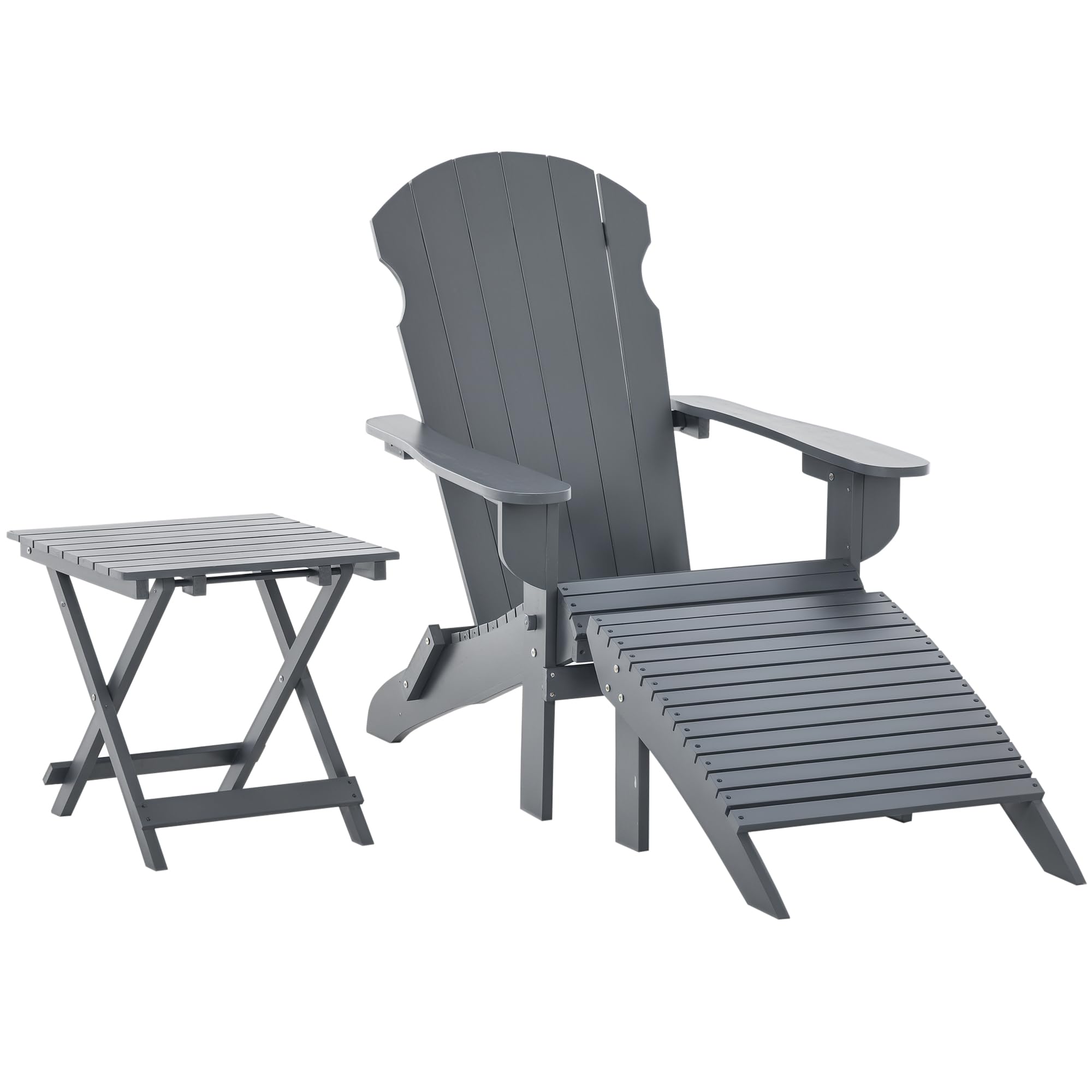 Outsunny Fauteuil de Jardin Adirondack Pliable, avec Table Basse et Repose-Pied, en Bois Massif traité Gris