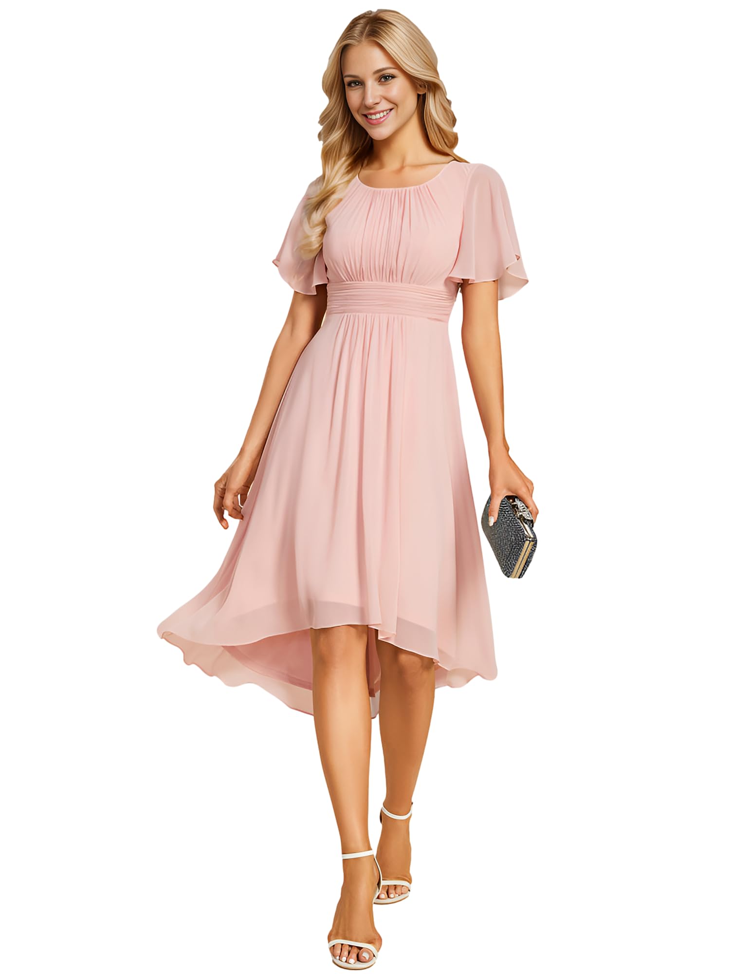 Ever-Pretty Vestidos De Fiesta para Mujer Una Línea Vestido Elegante Aanga Corta Alto-Bajo EG02053
