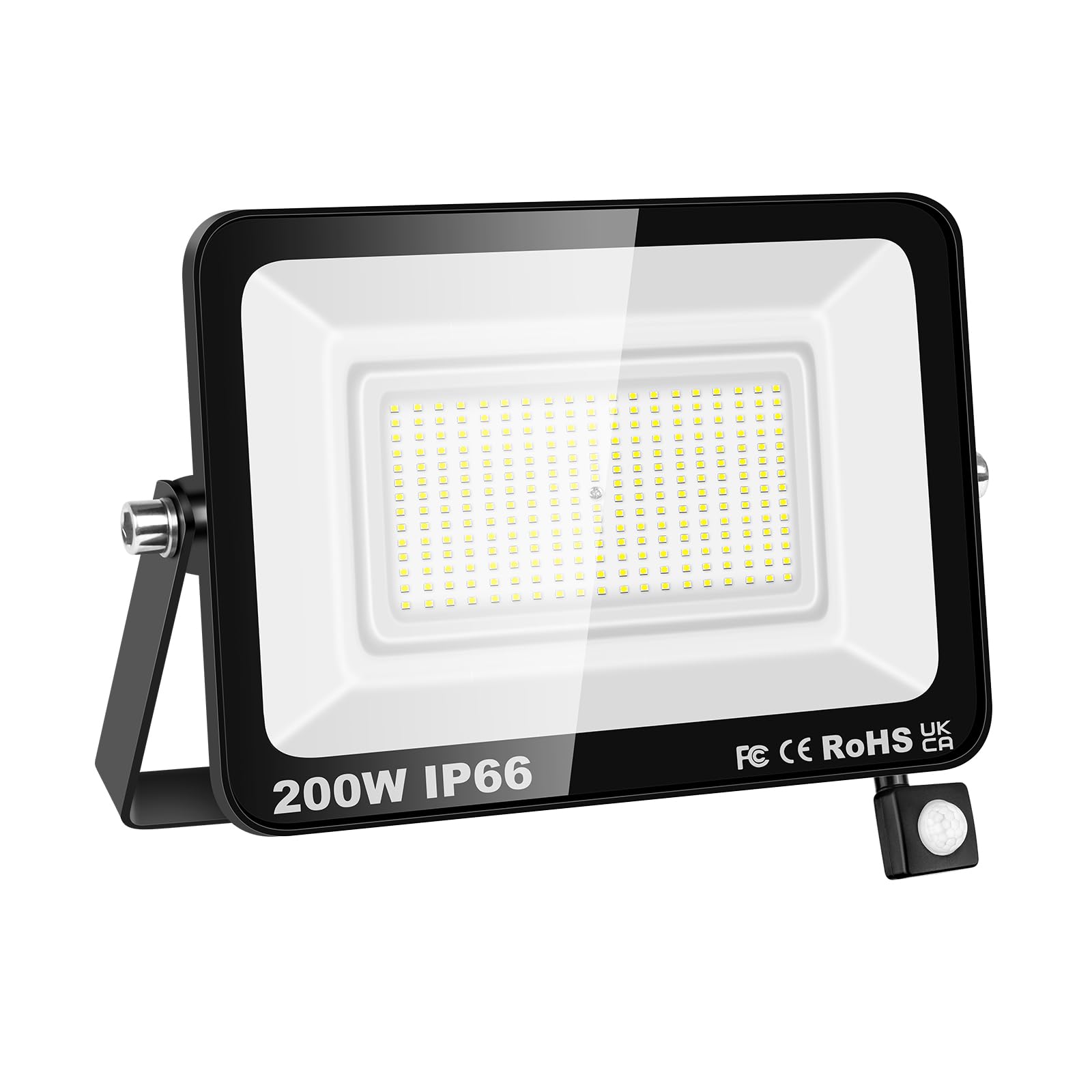 SKYWORLD 2 piezas Foco LED con Sensor de Movimiento,200W Blanco Frío Foco Sensor de Movimiento,IP66 Foco con Sensor de Movimiento para Patio Camino Jardín Almacén Terraza Garaje