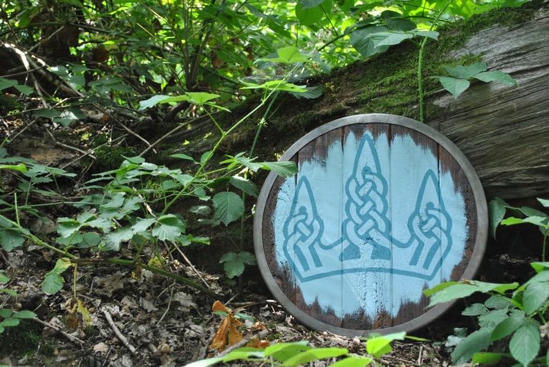 Średniowieczna tarcza wikingów okrągła tarcza drewniana zbroja drewno i stal do cosplay tarcza 61 cm, Biały/niebieski, 24 Inch