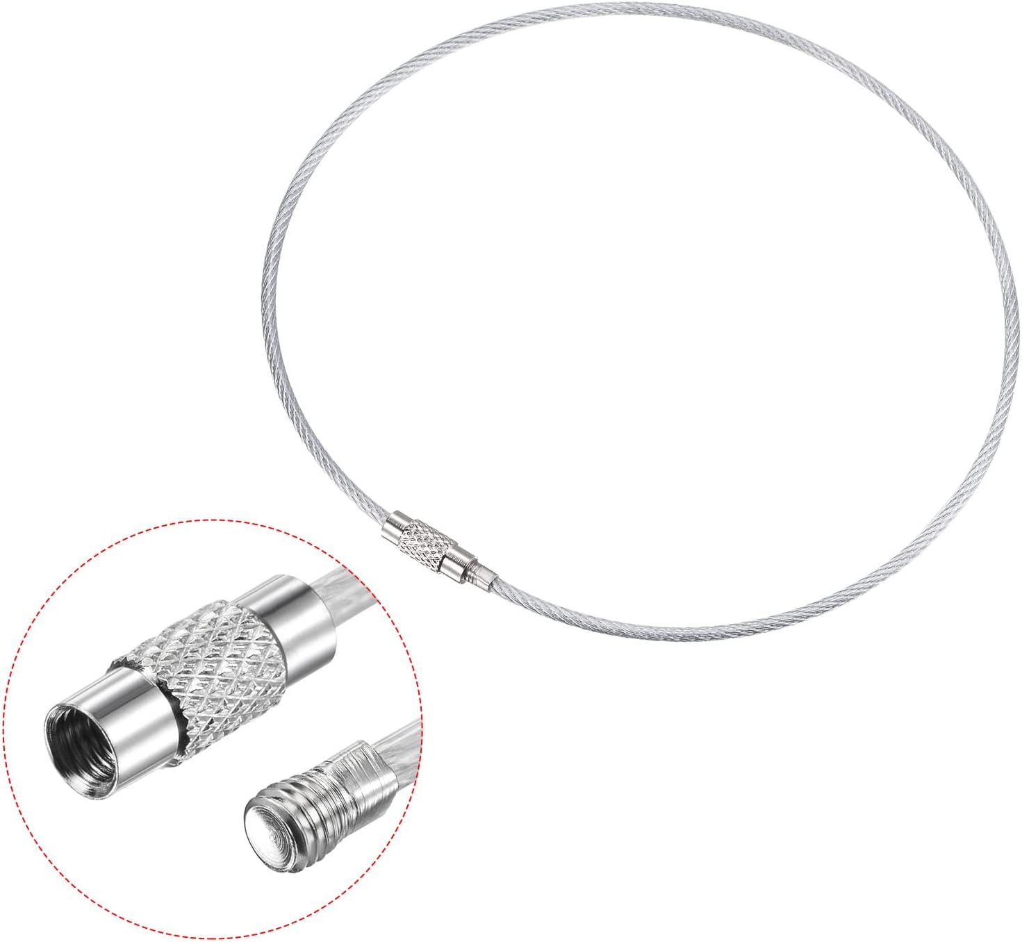 MECCANIXITY Stainless Steel Wire Keychain Cables 12" PVC Coated Loop Silver 8pcs, Split Key Ring 1.4" Flat Open Jump Connectors Bronze 10pcs