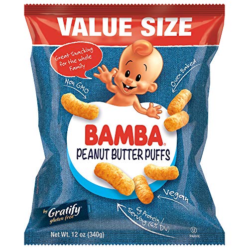Gratify Bamba Peanut Butter Snacks for Families - All Natural Peanut Butter Puffs Value Size - 12oz Bag - Peanut Butter Puffs made with 4 Simple Ingredients - Family Size Bag