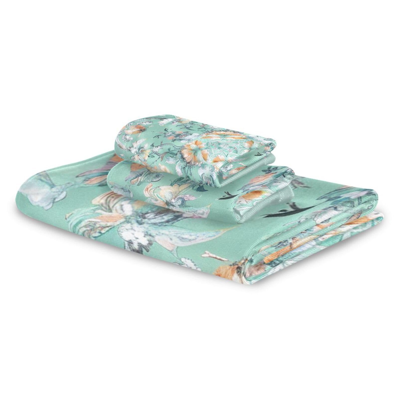 Set di 3 asciugamani morbidi in stile bohémien con fiori e fiori verdi, 1 asciugamano da bagno, 1 asciugamano per mani, 1 panno per la casa, cucina e famiglia
