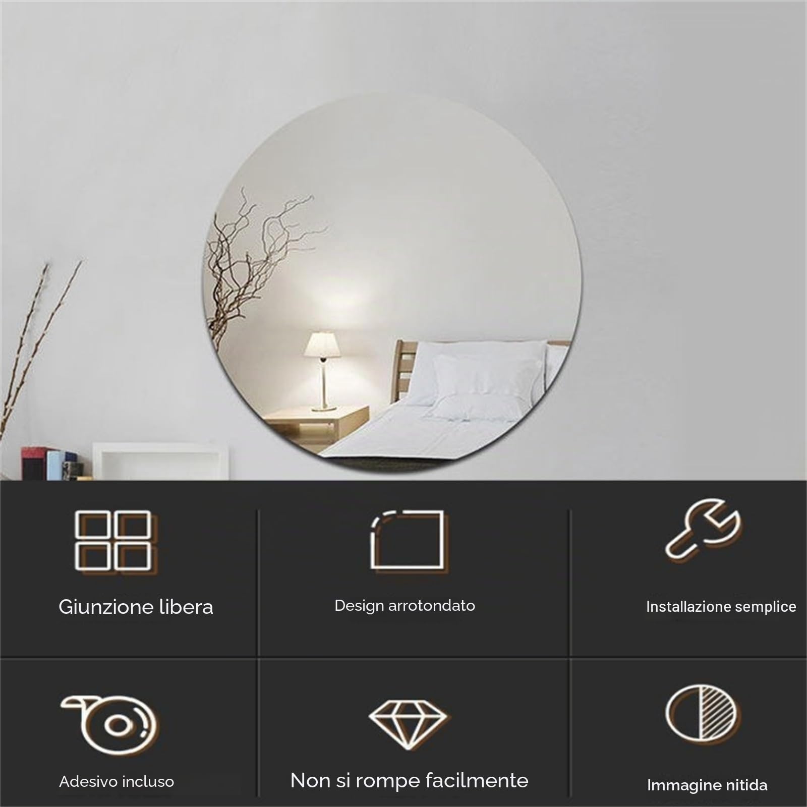 Craft specchio acrilico rotondo 40 cm leggero riflettente senza cornice disco per elegante decorazione della casa fai da te e pareti decorative a specchio uniche