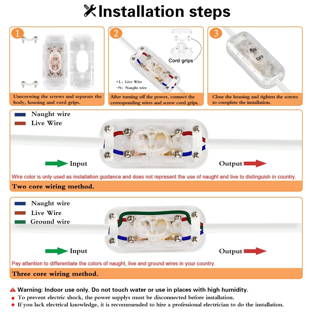 Helunsi 2-Pack Clear Inline Switch, Lamp Cord Button in Line ON/Off Switch image 5