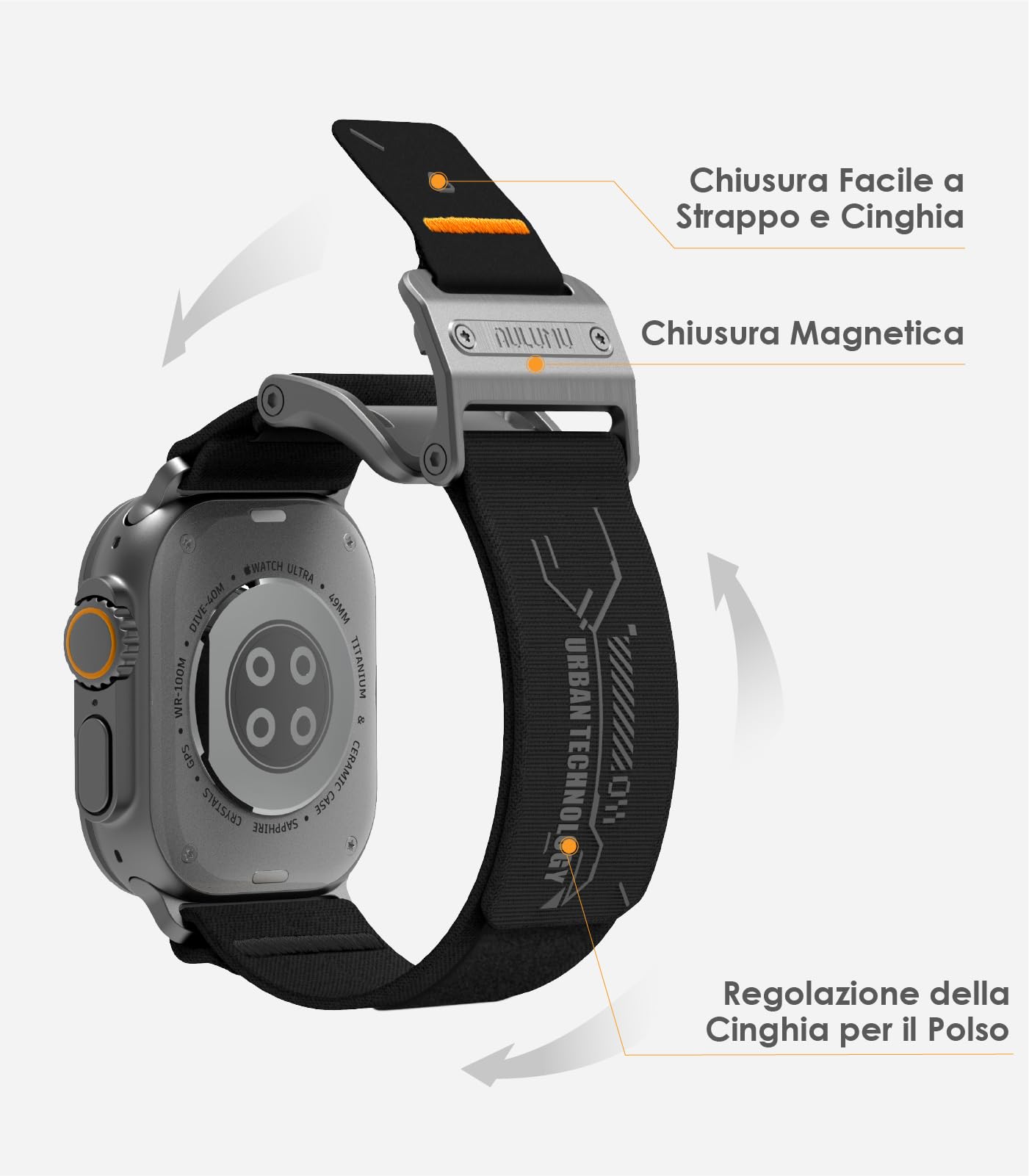 Aulumu A11 Magnetica Fibbia Banda Sottile per Apple Watch Ultra2/Ultra 49mm, Series 9/8/SE2/7/6/SE/5/4/3/2/1 45mm/44mm/42mm | Velluto Nylon Treccia | Chiusura Magnetica in Acciaio Inossidabile