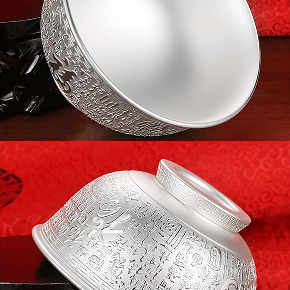 Bol à Grains en Argent Sterling, Bol de Dessert de Fruits à Salade, Bol à Riz Nouilles, Bol à Soupe, Isolation Thermique Anti-brûlante Double Couche,Three Piece Set