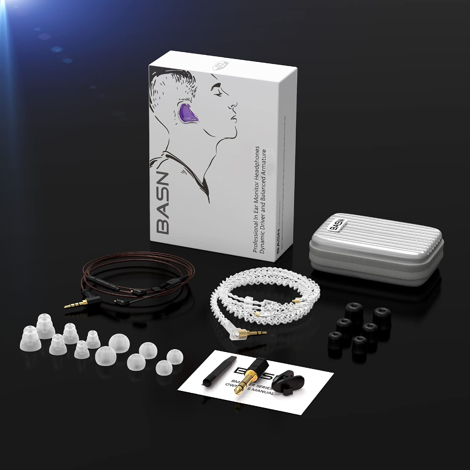 BASN Bmaster - Auriculares intraurales con dos cables extraíbles, con tres controladores dinámicos, adecuados para músicos de sonido (morado)