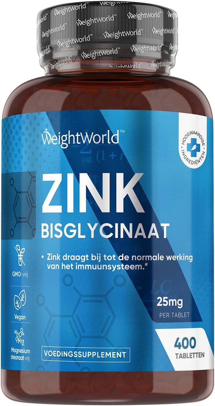 Zink tabletten – Zinkbisglycinaat – Ondersteunt de weerstand en botten – 400 vegan tabletten voor meer dan 1 jaar voorraad – 100% natuurlijk – Van WeightWorld