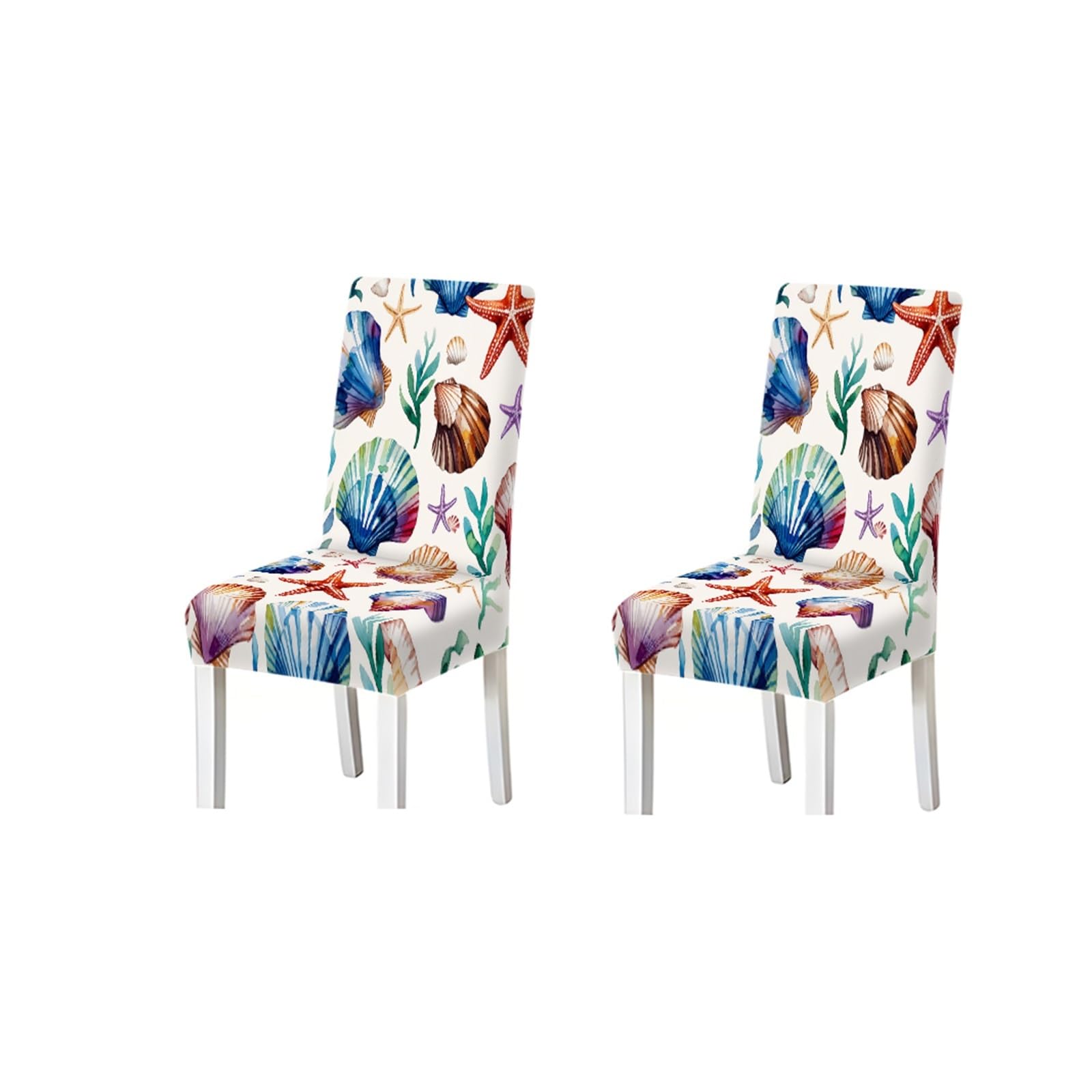 Kxuauv One Color Dining Chair Covers 2/4/6 Pieces, Stretch Slipcovers Seashell Starfish Pattern, Coastal Beach Style For Kitchen Dining Room Seat Protectors For Restaurant Hotel Party(2Pcs Chair Cover)