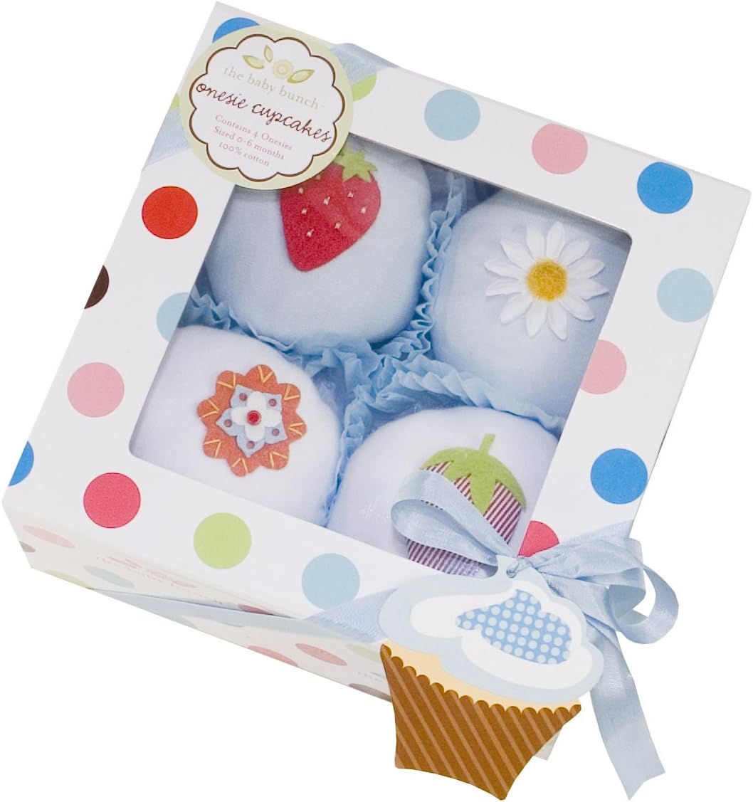 The Baby Bunch Cupcakes Box of Four - Blue and White, 0-6 Months