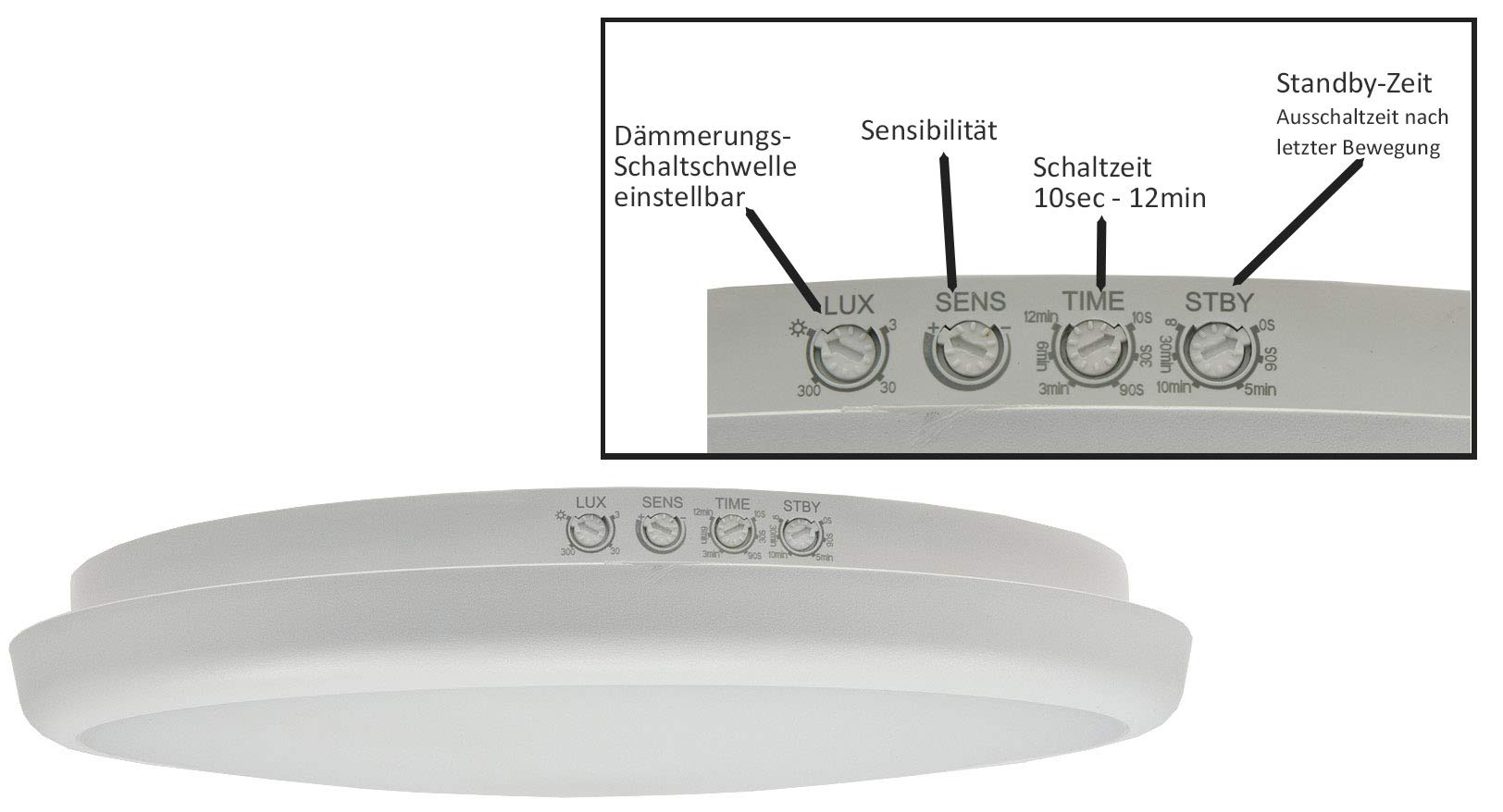 ChiliTec - Lámpara LED de Techo con Sensor de Movimiento HF IP54 (22 W, 8 m de Alcance)