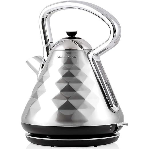 OVENTE Electric Kettle Hot Water Boiler Stainless Steel 1.7 L Automatic Shut-Off 1500W Cleo Collection Cool Touch Handle Portable Brew Coffee Maker Tea Heater w/ Boil Dry Protection Brushed KS755BR
