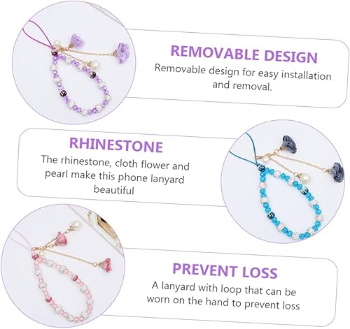 Miniatura 6 de FUNOMOCYA 1 cadena de muñeca con cordón de flores para teléfono celular, correas de teléfono celular, dije de campana, soporte para teléfono,