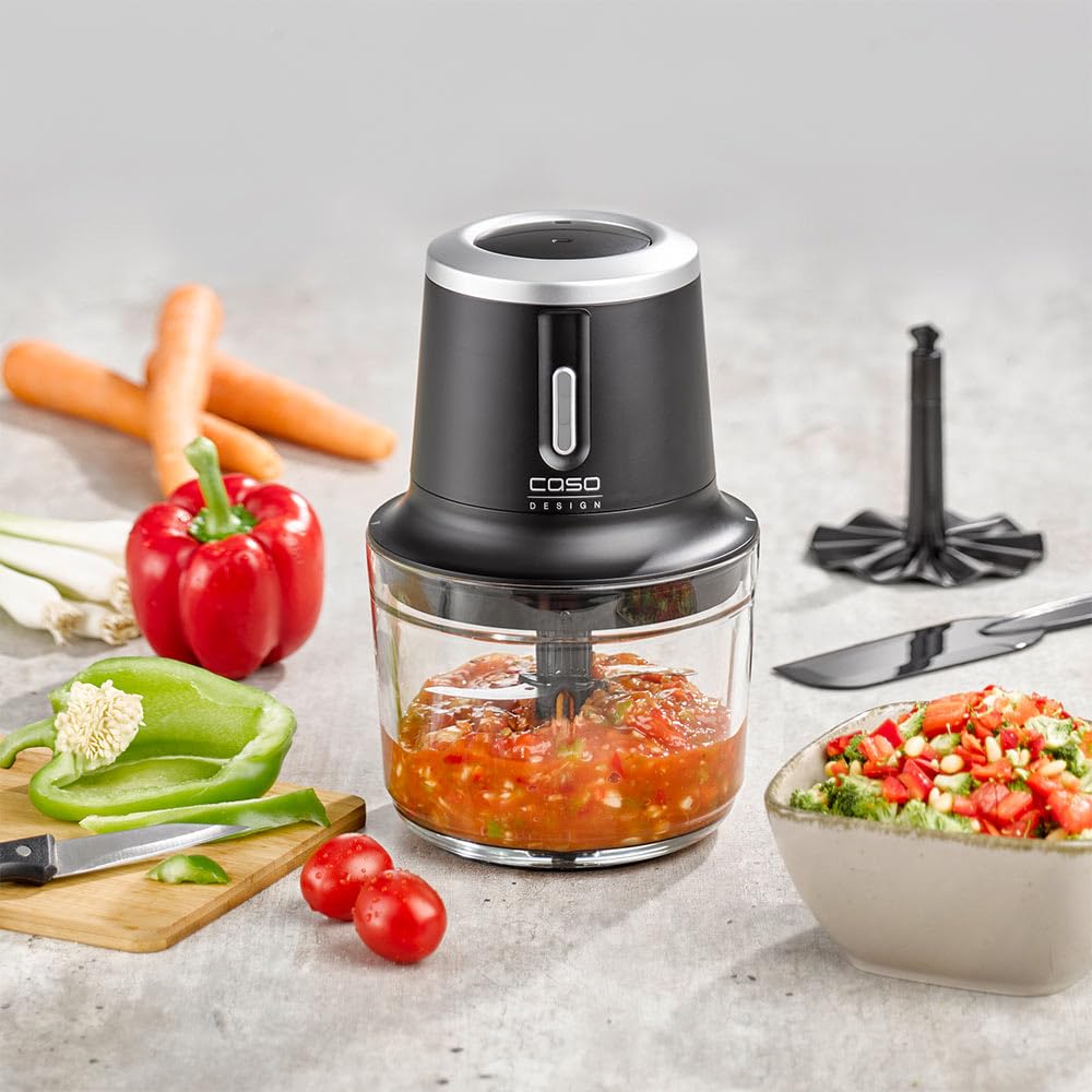 CASO Chop & Go - Tritatutto senza fili con 4 lame in acciaio inox, flessibile e pronto all'uso ovunque, fino a 60 minuti di autonomia, 2300 giri/min, accessori versatili, colore: nero