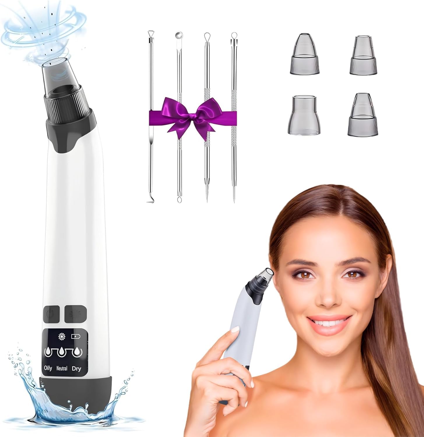 Blackhead Remover Vacuum - Powerful Pore Vacuum for Cleansing, Blackhead Extractor with 3 Adjustable Suction Levels, 4 Blackhead Removal Tools, USB Rechargeable，Suitable for Women and Men