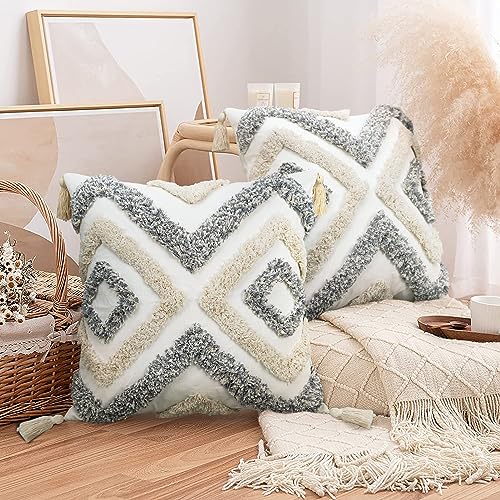 Merrycolor 2er Set Kissenbezug 45x45cm, Grau Getuftet kissenbezüge mit...