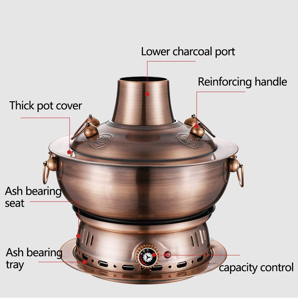 Pot Chaud électrique et Charbon de Bois à Double Usage de Style Chinois en Imitation cuivre de Pékin en Acier Inoxydable épaissi réglage de la température à,34 cm