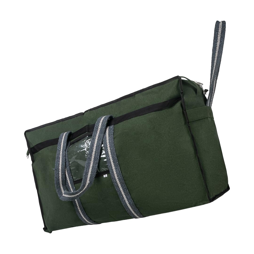 frilla Canvas Duffel Bag, 90L Large Travel Luggage, 73 x 45 x 27.5 cm, Transparent Front Pocket (Green)-picture-50