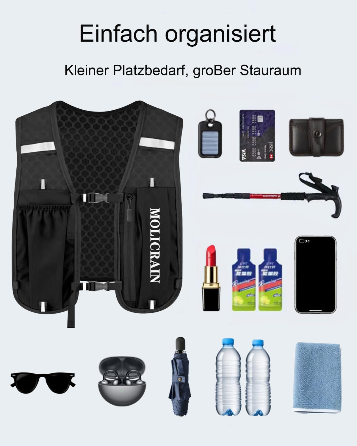 Verstellbare Laufweste für Damen und Herren, Leichter & Atmungsaktiver Laufrucksack, Reflektierend Trinkweste Laufen, 5-Liter-Trinkrucksack für Wandern, Radfahren und Marathon