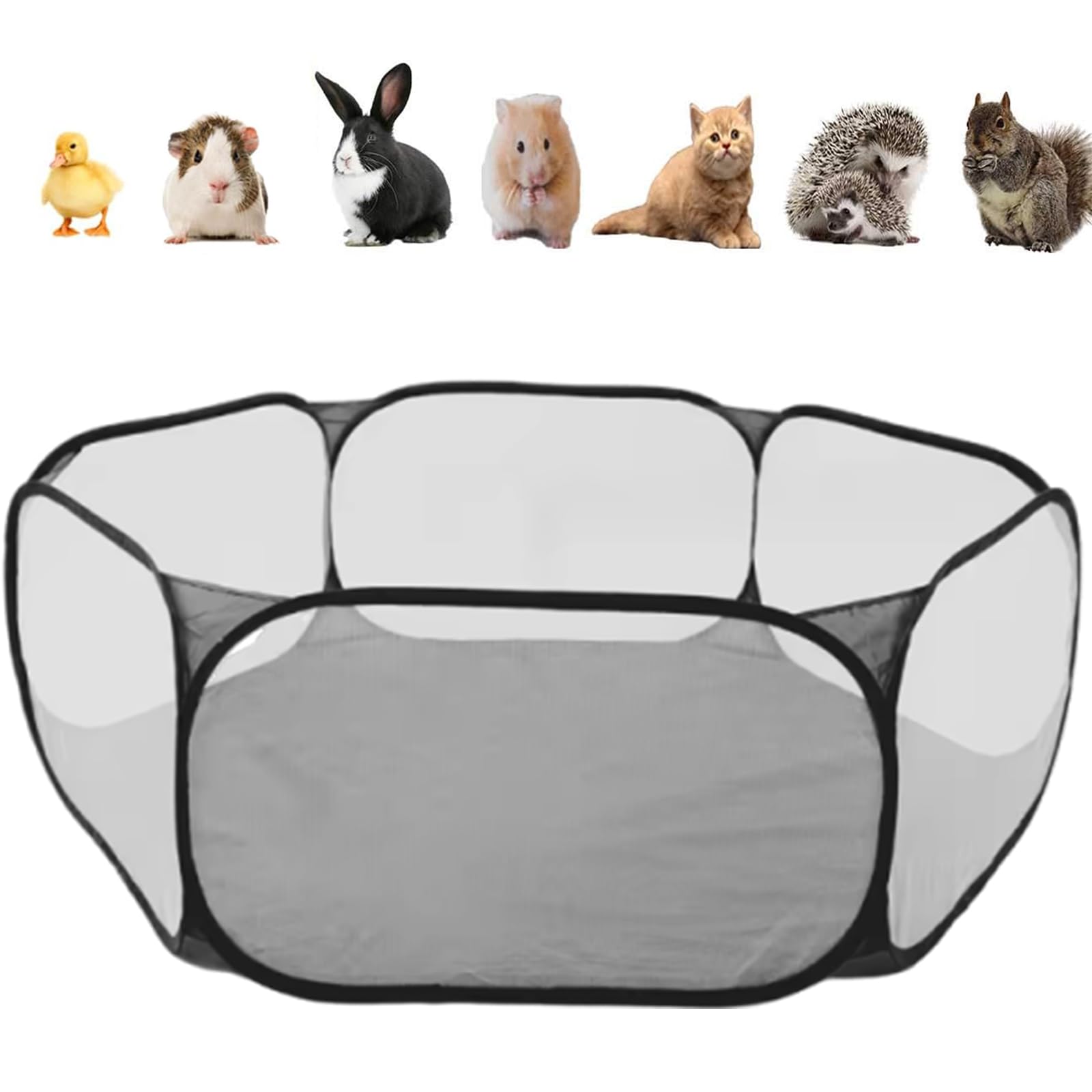 YACHUN ペット プレイ サークル 折りたたみ式 小動物 120cm フェンス アウト 通気性 メッシュ素材 うさぎ ハムスター ハリネズミ モルモット アウトドア/室内 遊び用のサークル 収納もコンパクト 軽量 脱走防止（ブラック）