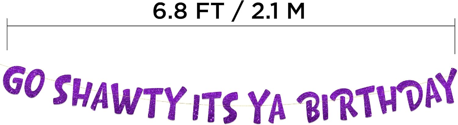 Pre-Strung Go Shawty It’s Ya Birthday Funny Birthday Purple Glitter Banner - Funny 21st Birthday Decorations for Men and Women - Birthday Party Supplies and Gifts image 4