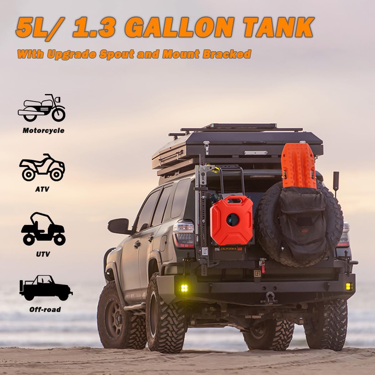 Portable Tank with Locking Mounting Upgraded Bracket Mounting 5L / 1.3 Gallon Fits for Car Motorcycle SUV ATV UTV U bolt for 1" Tube (Locking+Upgraded Bracket+Red)