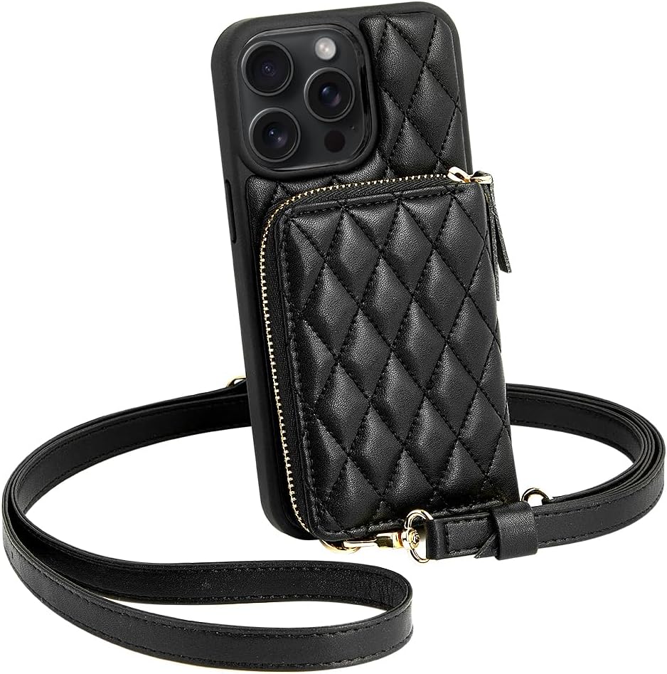 LAMEEKU Designed for iPhone 13 Pro Max Wallet Case with Card Holder, Leather Crossbody Case for Women Shockproof Case Compatible with iPhone 13 Pro Max, 6.7 Inch-Black