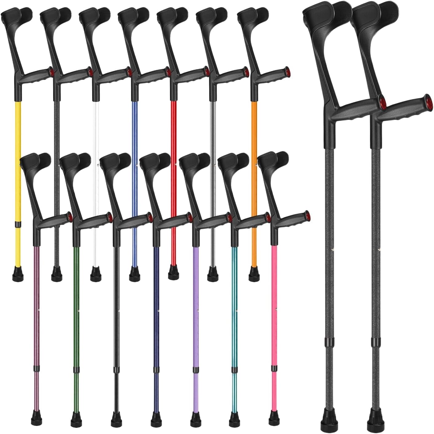 Ossenberg Soft Grip Open Cuff Crutches - Textured Black - Pair | Height Adjustable Elbow Walking Crutches for Men Women Adults Arthritic Mobility Comfy Handle Forearm Ergonomic Injury Recovery Rehab