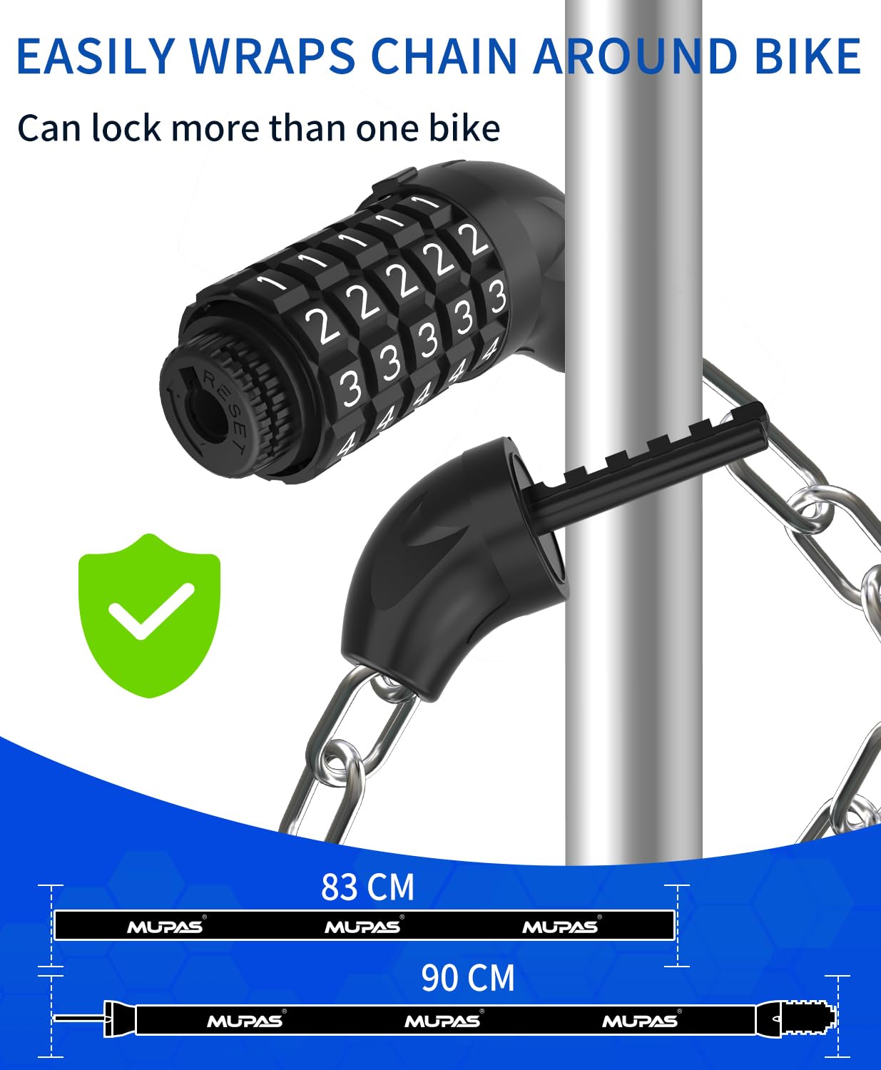 Lucchetto per bicicletta a 5 cifre, lucchetto a combinazione per bici in acciaio temprato, lucchetto a catena antifurto per bicicletta con combinazione per porta,cancello,recinto,griglia