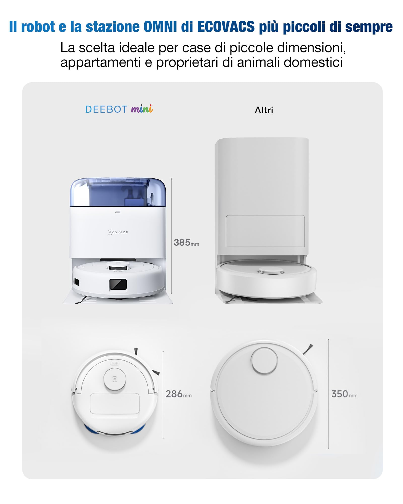ECOVACS DEEBOT MINI Robot Aspirapolvere Lavapavimenti, 9000Pa, ZeroTangle 2.0, TrueMapping 2.0, Asciugatura ad Aria Calda 45°C, Svuotamento Automatico, Lavaggio Profondo Intelligente, Blu