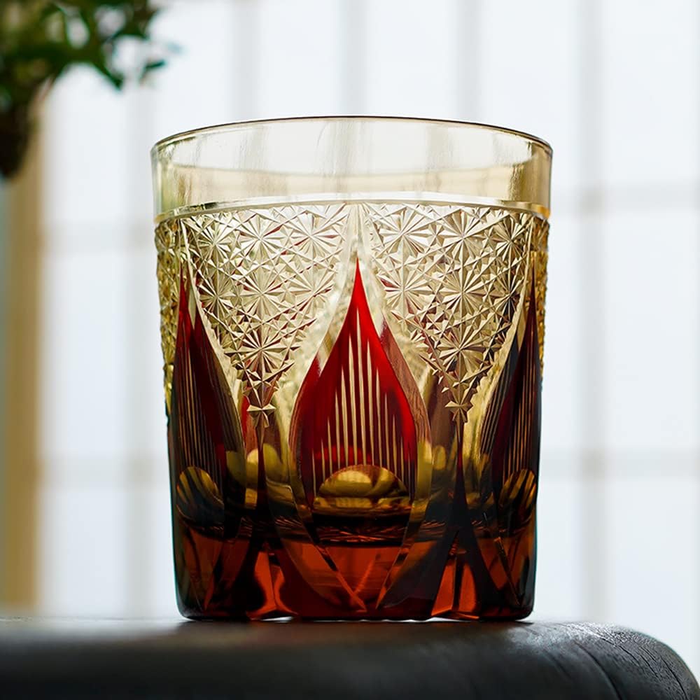 JINZHI Japanese Style Whiskey Glasses-Luxurious 8 oz Amber Red Scotch Glasses -Hand Blown Crystal-Thick Weighted Bottom Rocks Glasses - Image 6