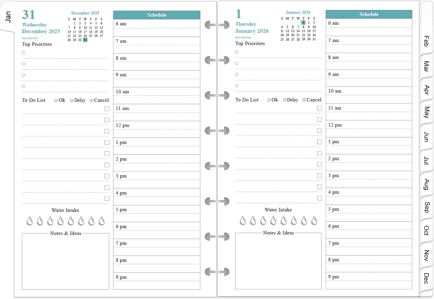 2026 Planner Refills – 8-Disc Discbound One Page Per Day Daily ＆ Monthly Planner, Runs from January 2026 to December 2026, Prioritized, To-Do List, Notes, Appointment Schedule, Junior Size, 5.8"x8.3"