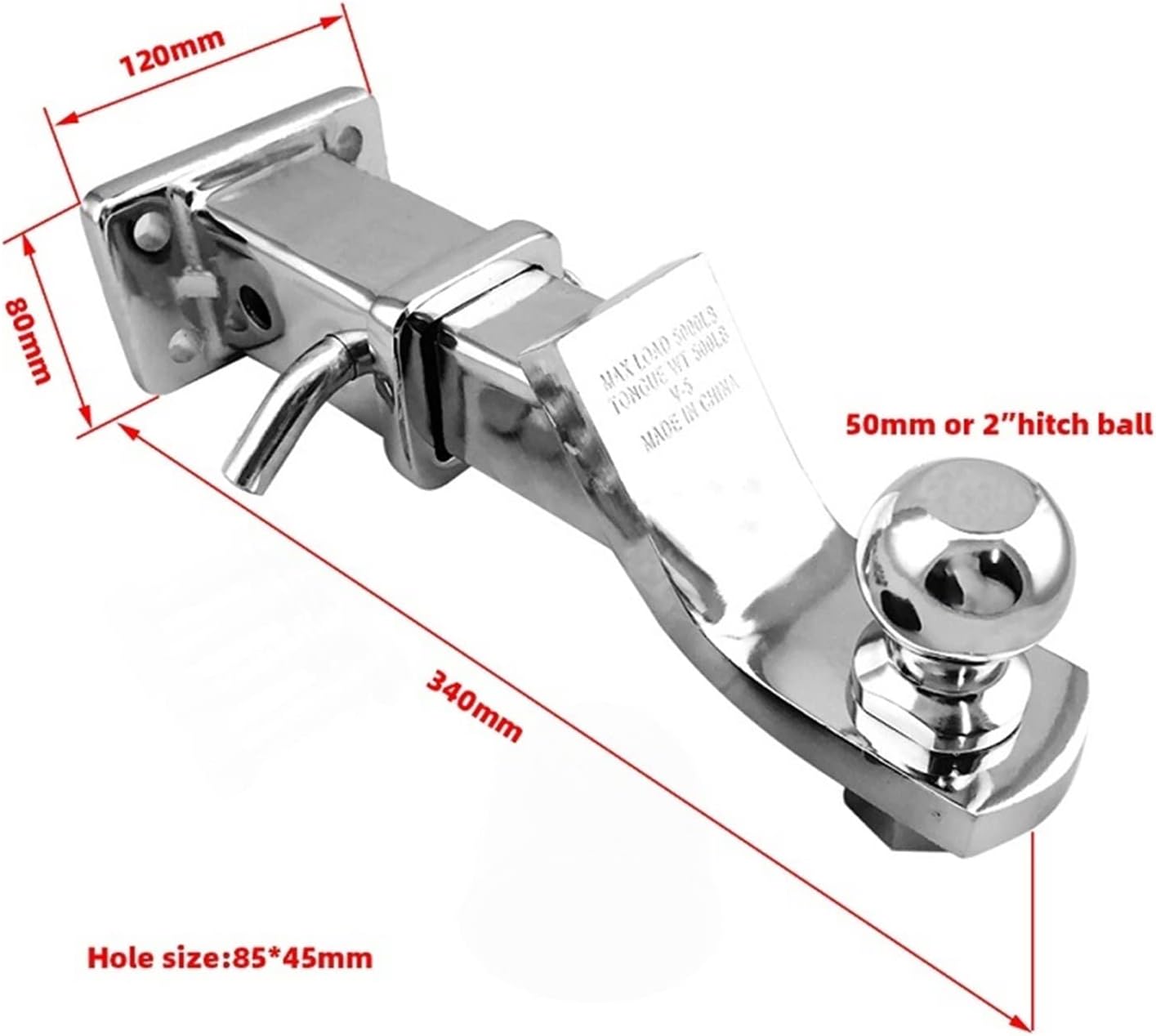Trailer Hitches Tow 2 Inch Towbar Tongue Ball Mount Tow Ball and Hitch Receiver Pin RV Truck Trailer Parts Car Camper Accessories Caravans (Color : with 50mm Ball Size : 1)