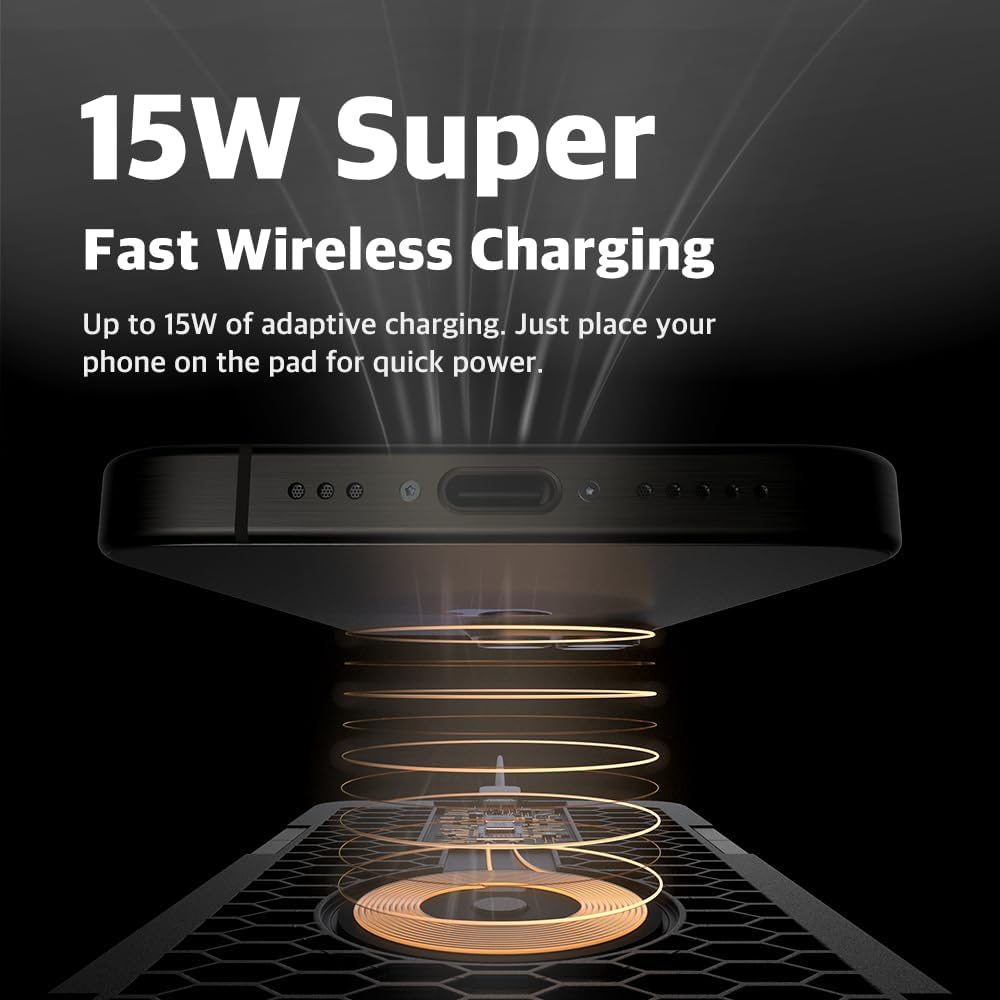 POUT H3 Split Max 3-in-1 Wireless Charging Mouse Pad – Fast Qi Charger, Mousepad Mat, and Magnetic Tray Organizer – Compatible with Smartphones and Earbuds (Aqua Blue)