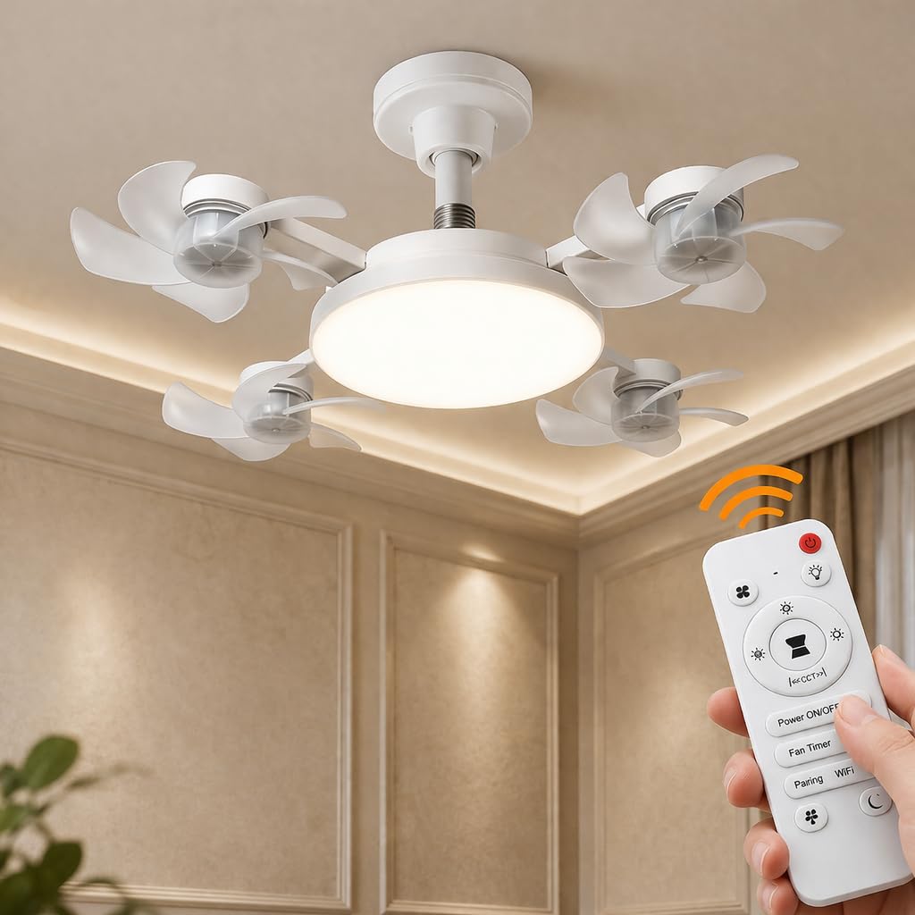 5 LEAFé : JOURNEY TO HEALTH Drone LED Ceiling Light with Fan | Foldable Blades | 3 Color Modes (Warm/Neutral/White) | Modern Ceiling Lamp for Bedroom, Living Room(with Remote)