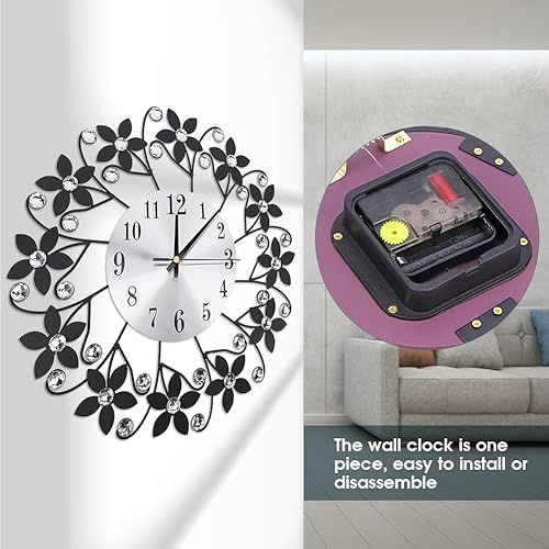 Miniatura 7 de Reloj de pared, funciona con pilas, reloj de pared, para comedor, sala de estar, oficina, hogar, bar, cafetería, 13.8 in de diámetro