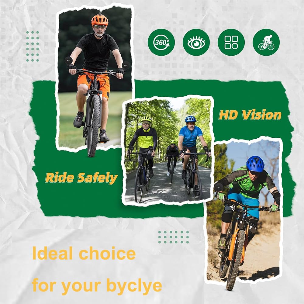 Bike Mirrors, Bicycle Cycling Rear View Safe Mirrors, Adjustable Rotatable Handlebars Mounted Scratch Resistant Glass Lens Plastic Convex Mirror for Mountain Road Bikes Easy to Install
