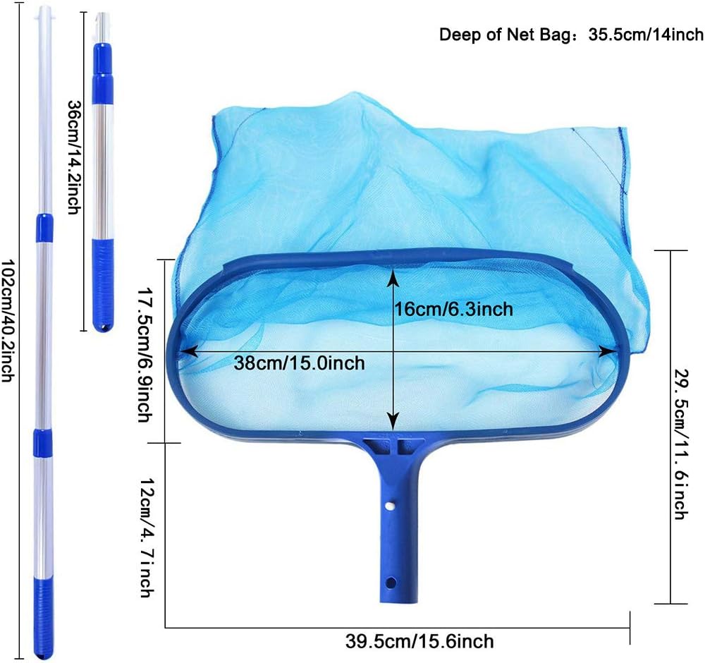 GKanMore Deep Skimmer Net with 17"-40" Telescopic Pole Leaf Skimmer Fine Mesh Net Rake Net for Cleaning Above Ground Inground Pool Hot Tub Spa Pond (with Pole) : Patio, Lawn & Garden