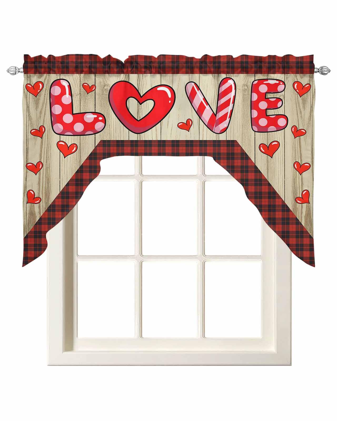 Jolunifun Valentine's Love Swag Valance Kitchen Curtains, Rod Pocket Valance Curtain Panels for Bedroom Living Room Bathroom Cafe Windows, Farmhouse
