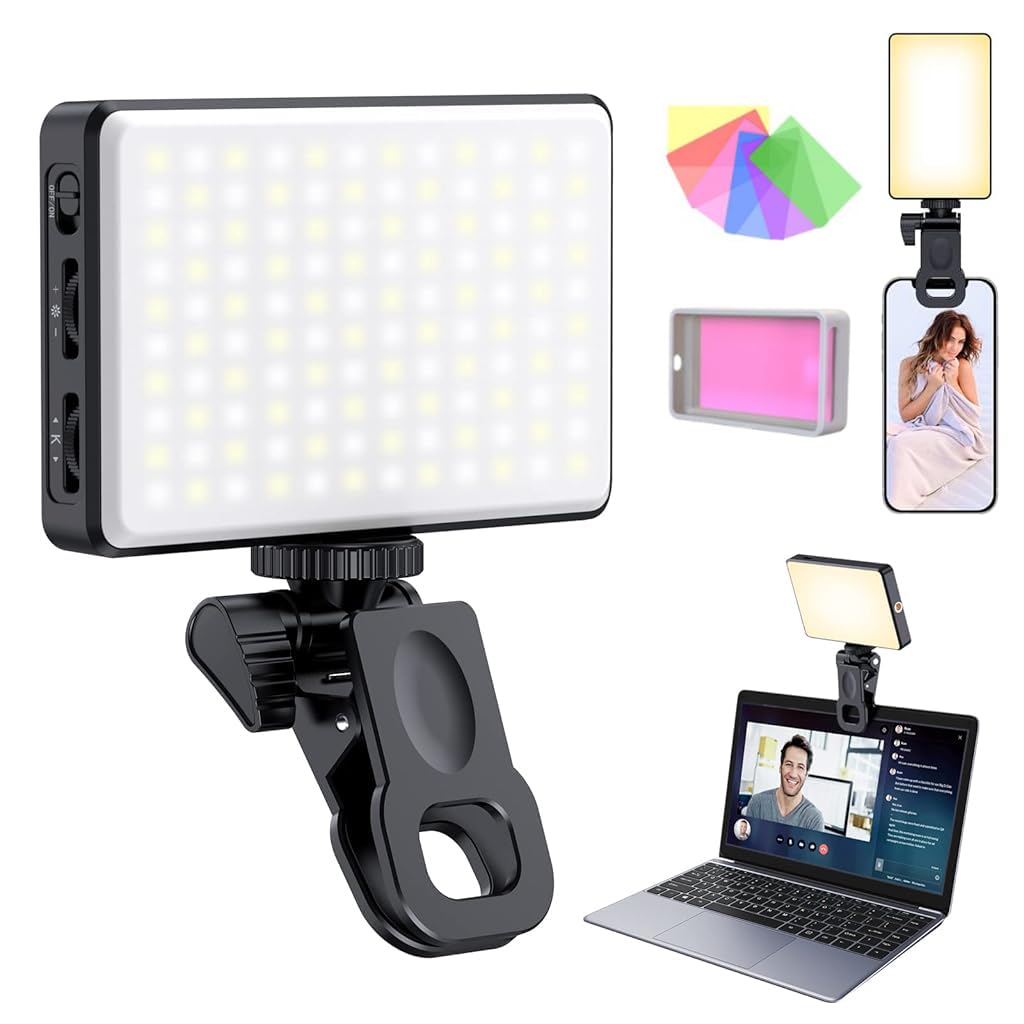 ZORBES® LED Phone Light Clip Light USB Rechargeable Fill Light 3-Color LED Fill Light with Adjustable Brightness Video Light Multipurpose LED Video Light Selfie Fill Light with Color Filter Sheets