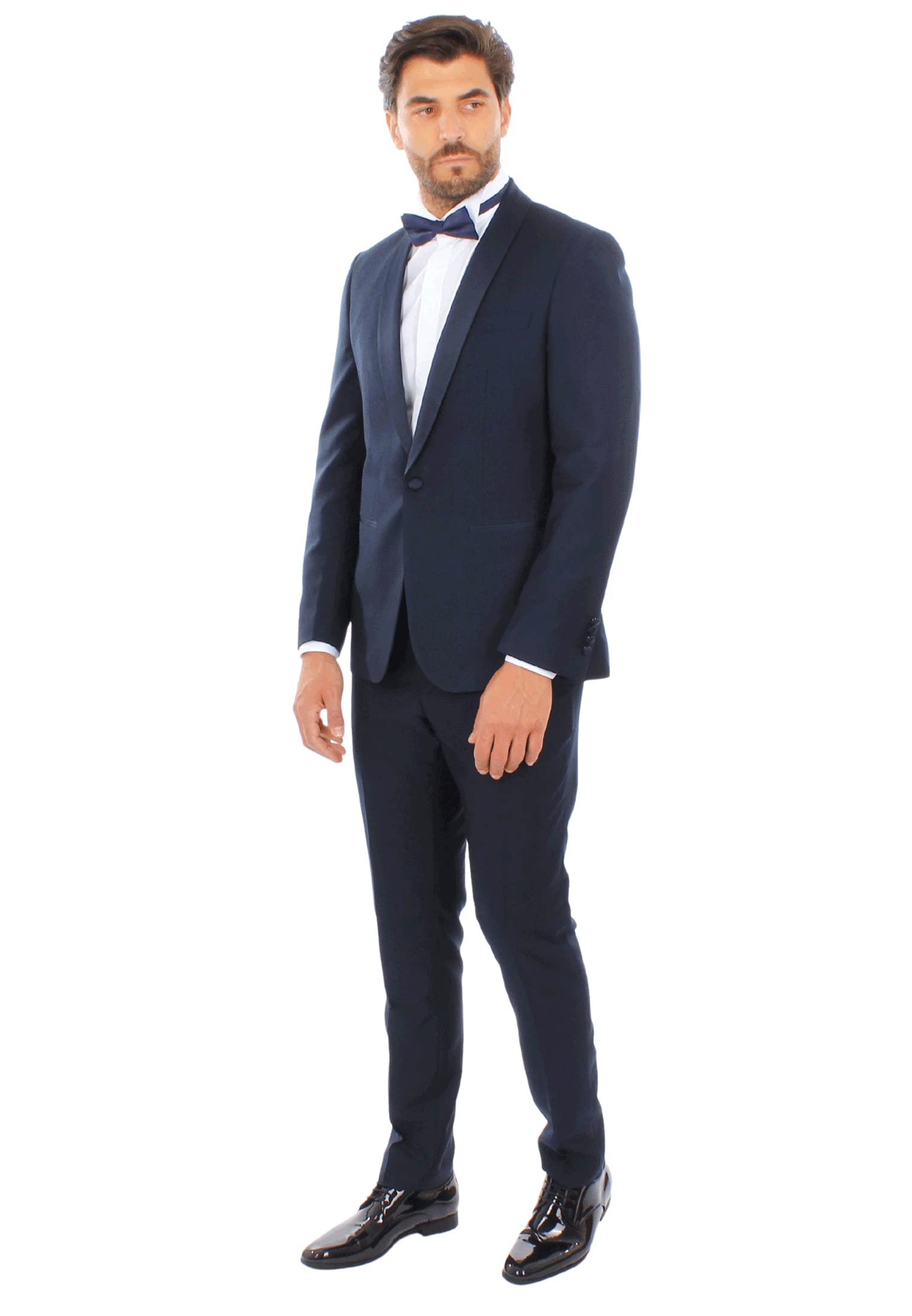 Smoking da Uomo Abito Elegante Completo con Rever a Fascia in Raso